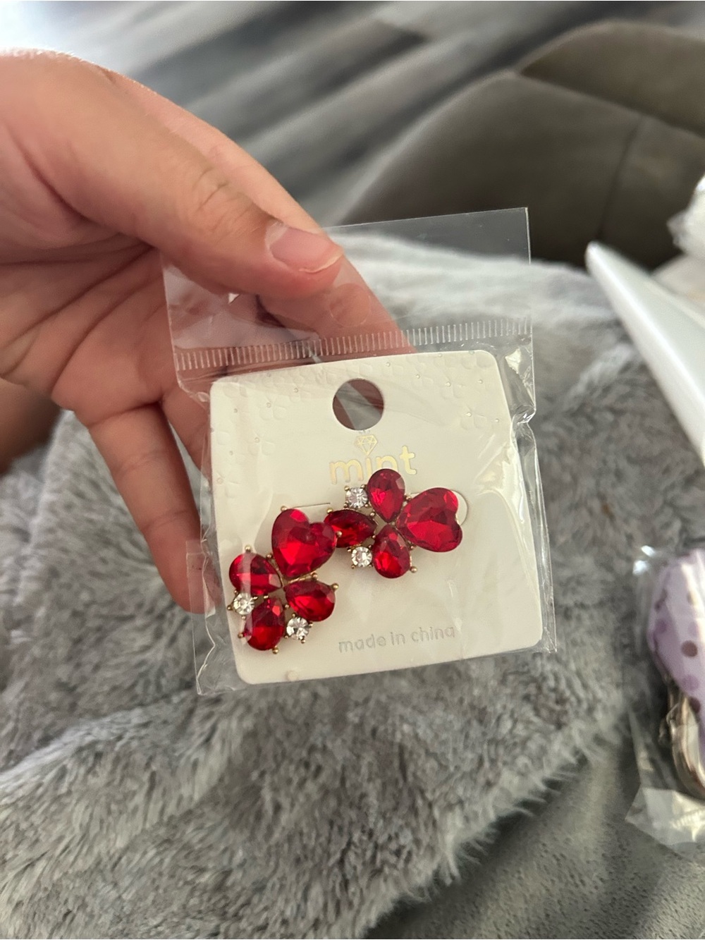 4/$50 mint Red Crystal Flower Earrings